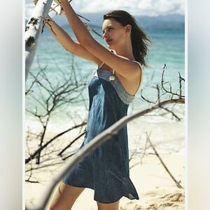 Anthropologie Amadi Denim Mini Dress Rope Straps‎ Side Pockets Size XS
